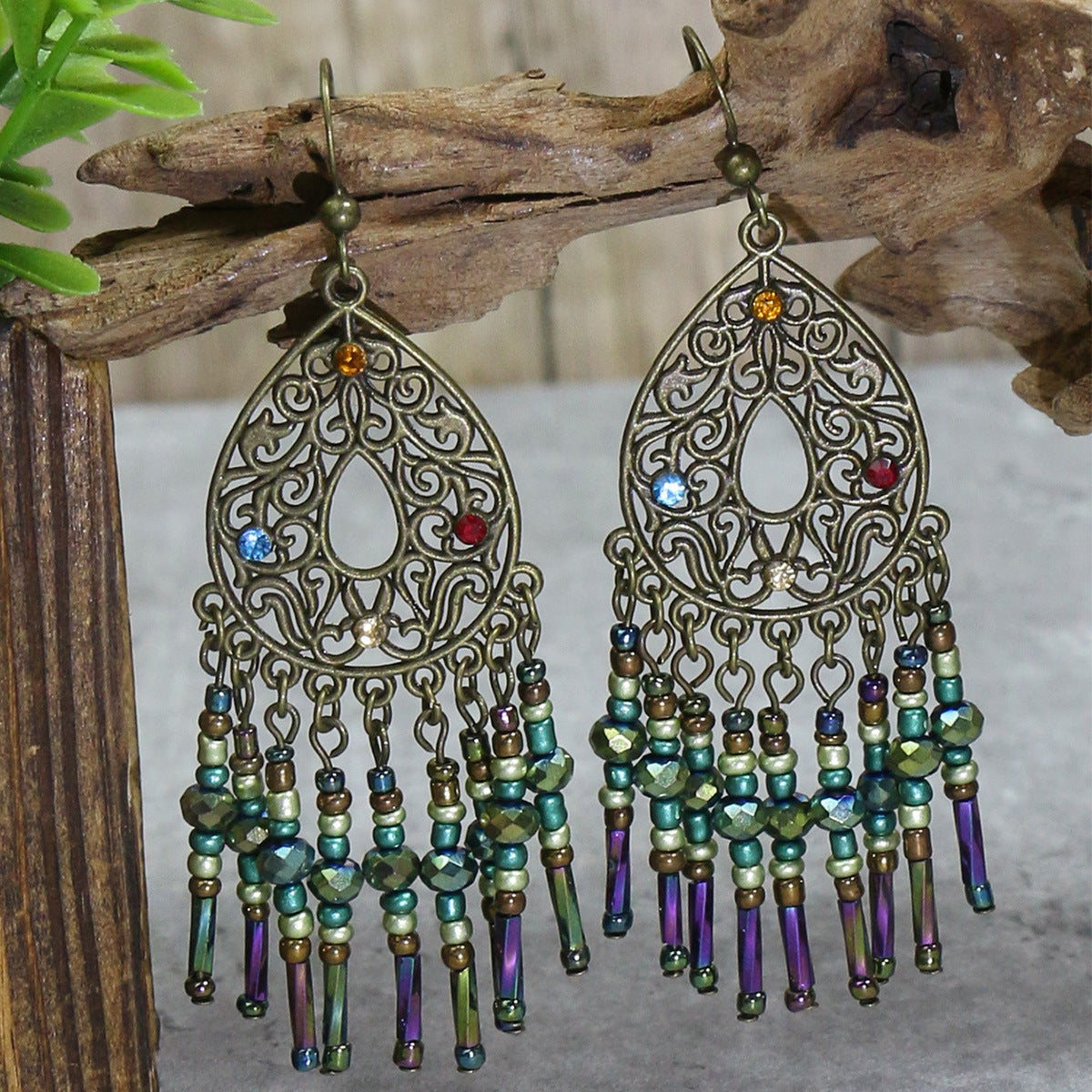 Women's Suit Dripping Geometric Bead Leaves Flower Earrings