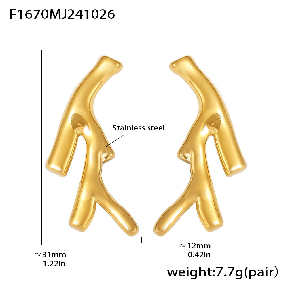 Stainless Steel Gold Plated Irregular Ear Earrings