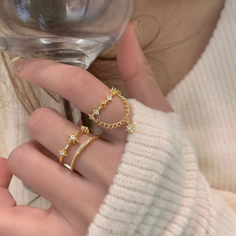 Debris Word Asterism Double Layer Index Finger Rings