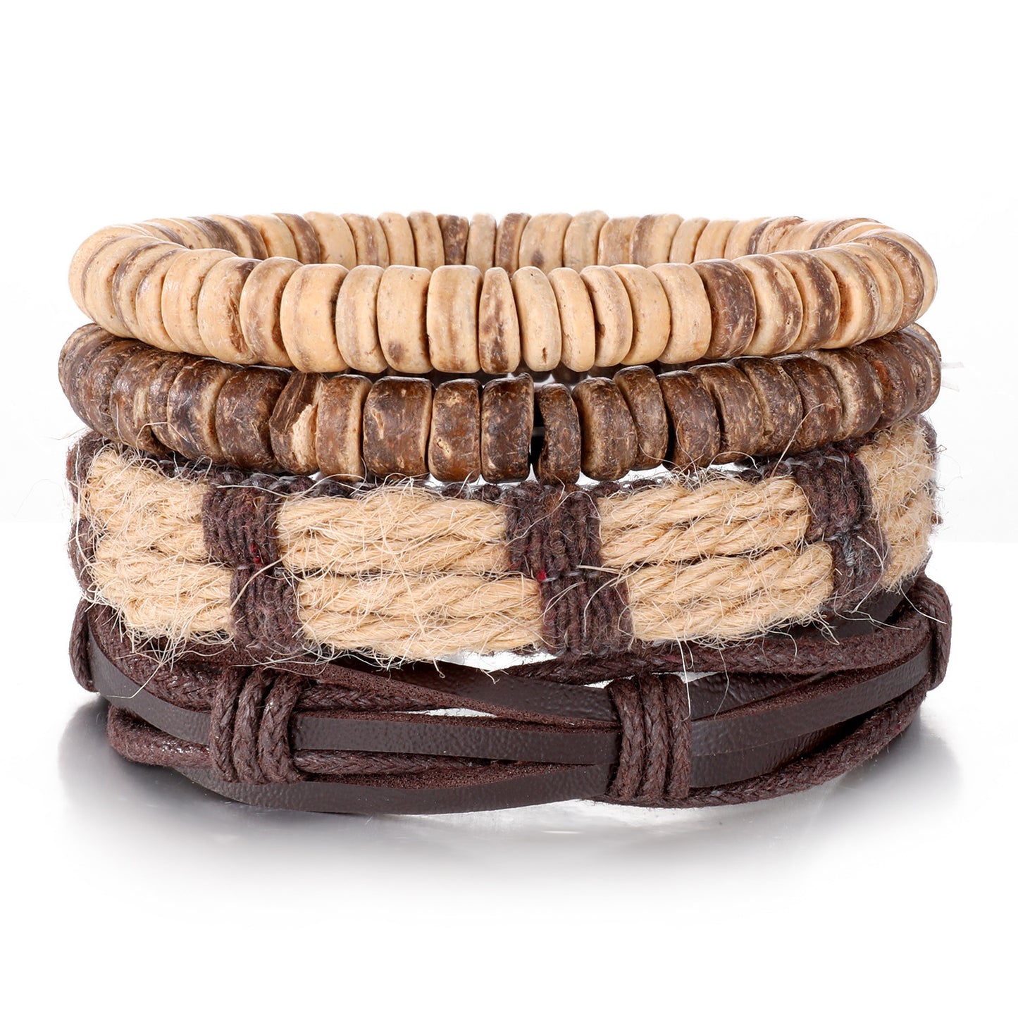 Men's Series Woven Leather Coconut Shell Hemp Bracelets