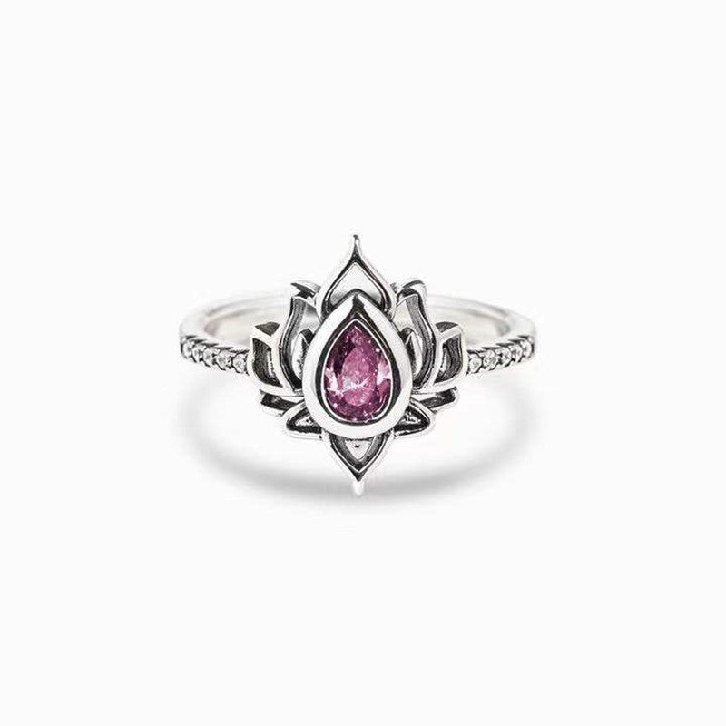Vintage Distressed Flame Shape Lotus Water Drop Rings