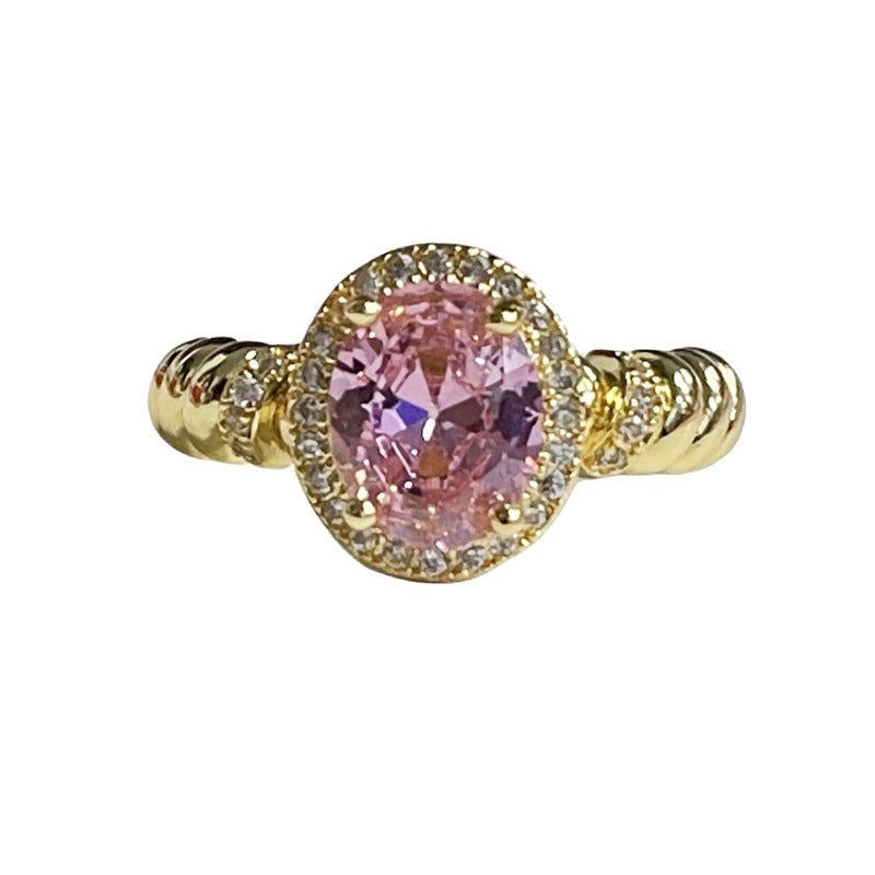 Retro Elegant Pink Diamond Niche Open Rings