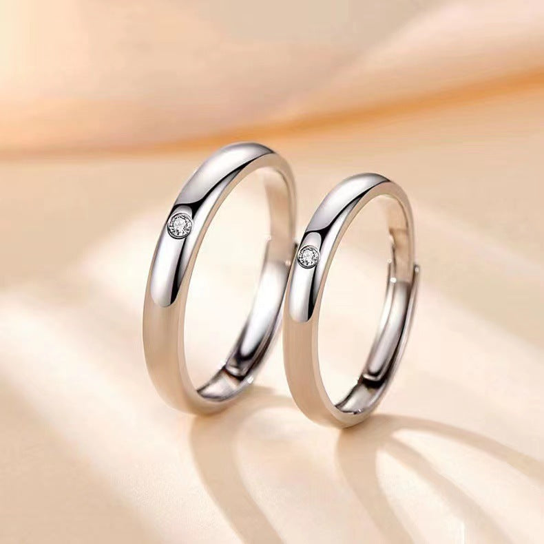 Love Couple Single Diamond Simple Open Female Rings