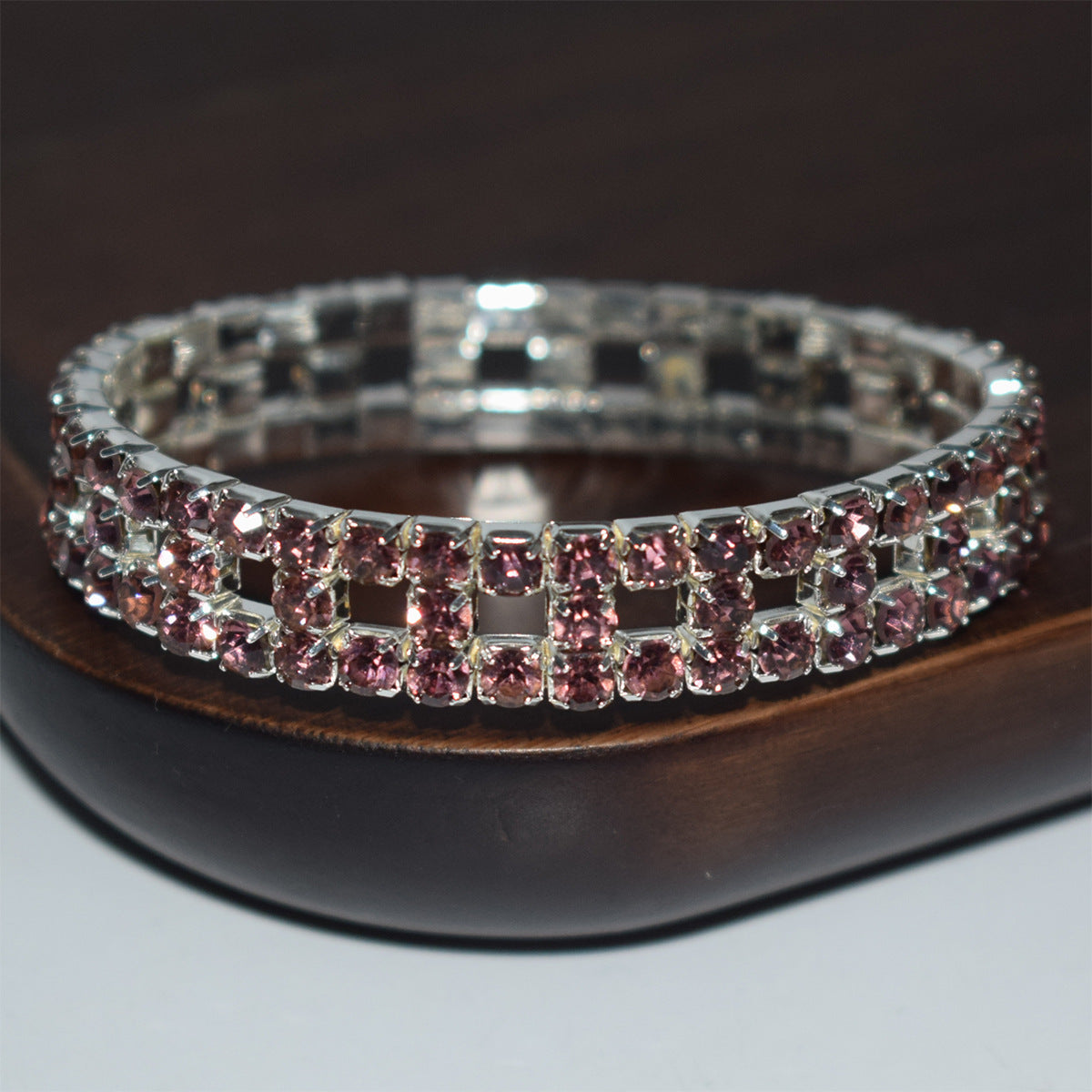 Elastic Hollow Rubber Band Full Rhinestone Exaggerated Wide Bangle Bracelets