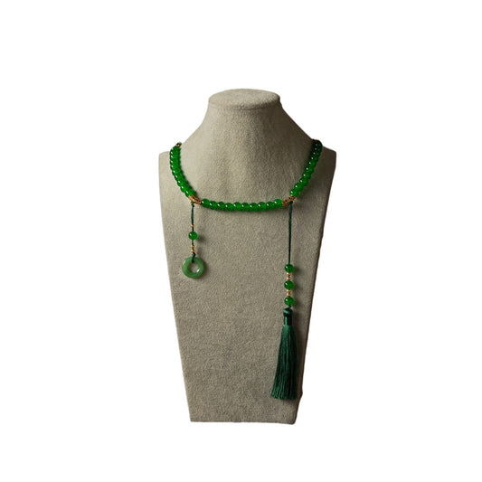 Style Long Beaded Chinese Green Tassel Necklaces