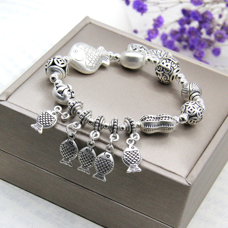 Women's Fish Five Small Elephant Elastic Lotus Bracelets