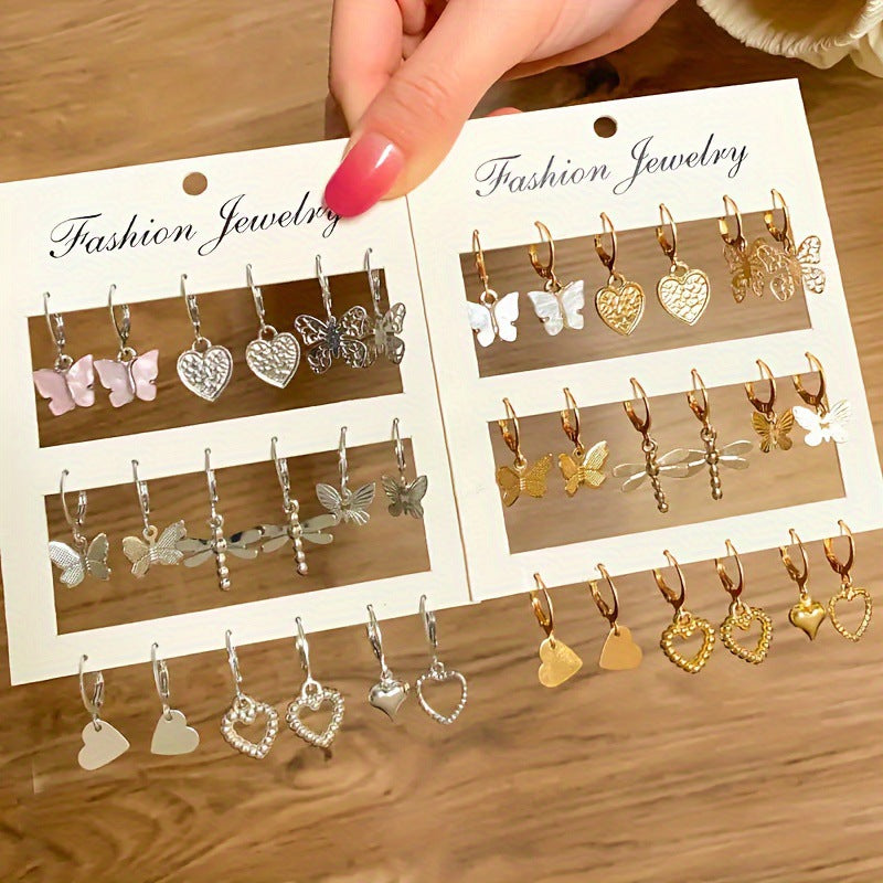 Five-pointed Star Love Snake Butterfly Rose Ear Earrings