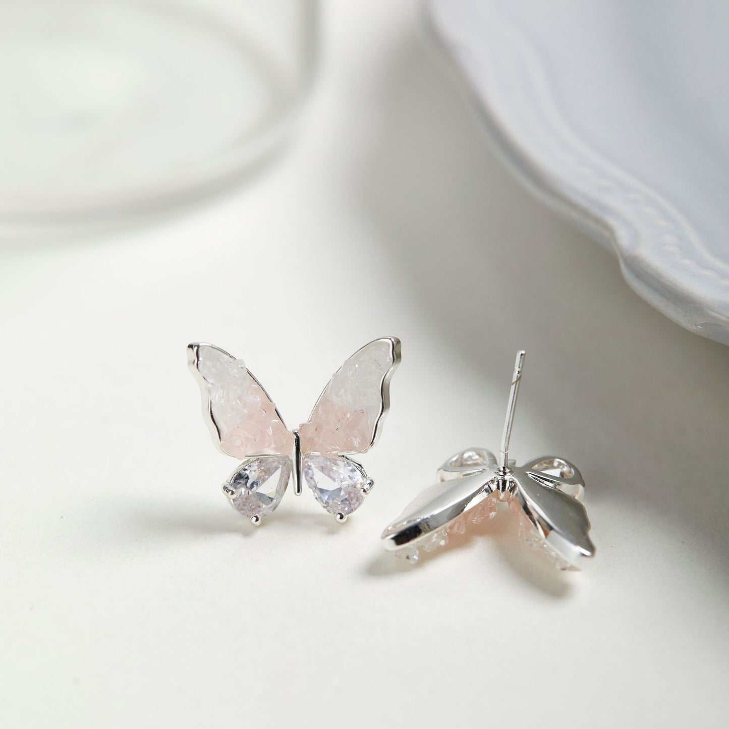 Blue Butterfly Cute Sweet Crystal Fairy Mori Earrings