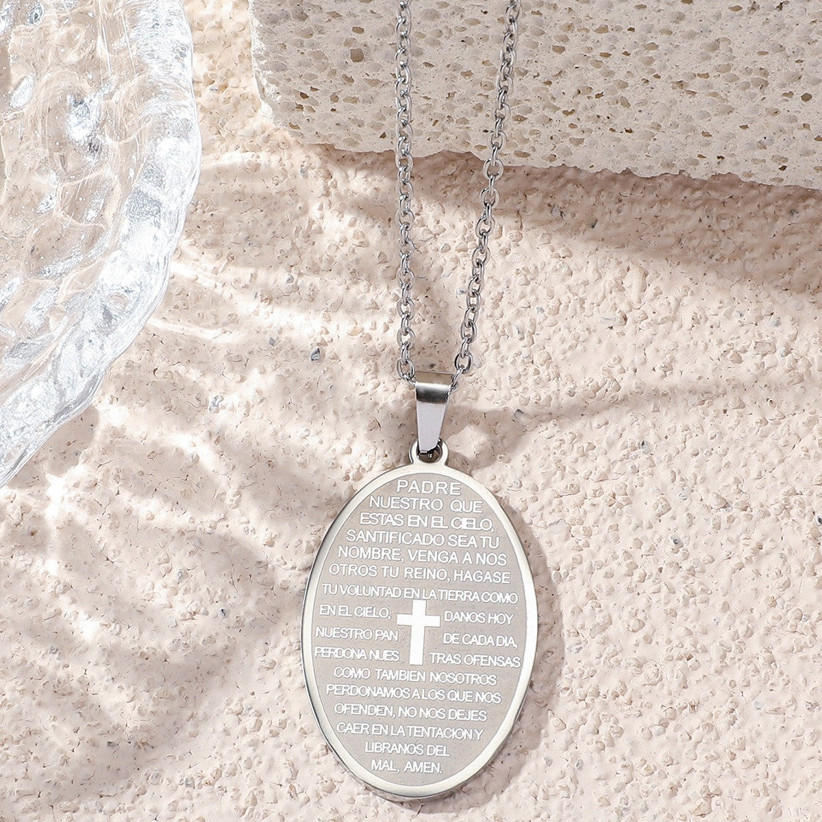 Women's & Men's Stainless Steel Oval Cross Titanium Does Pendants