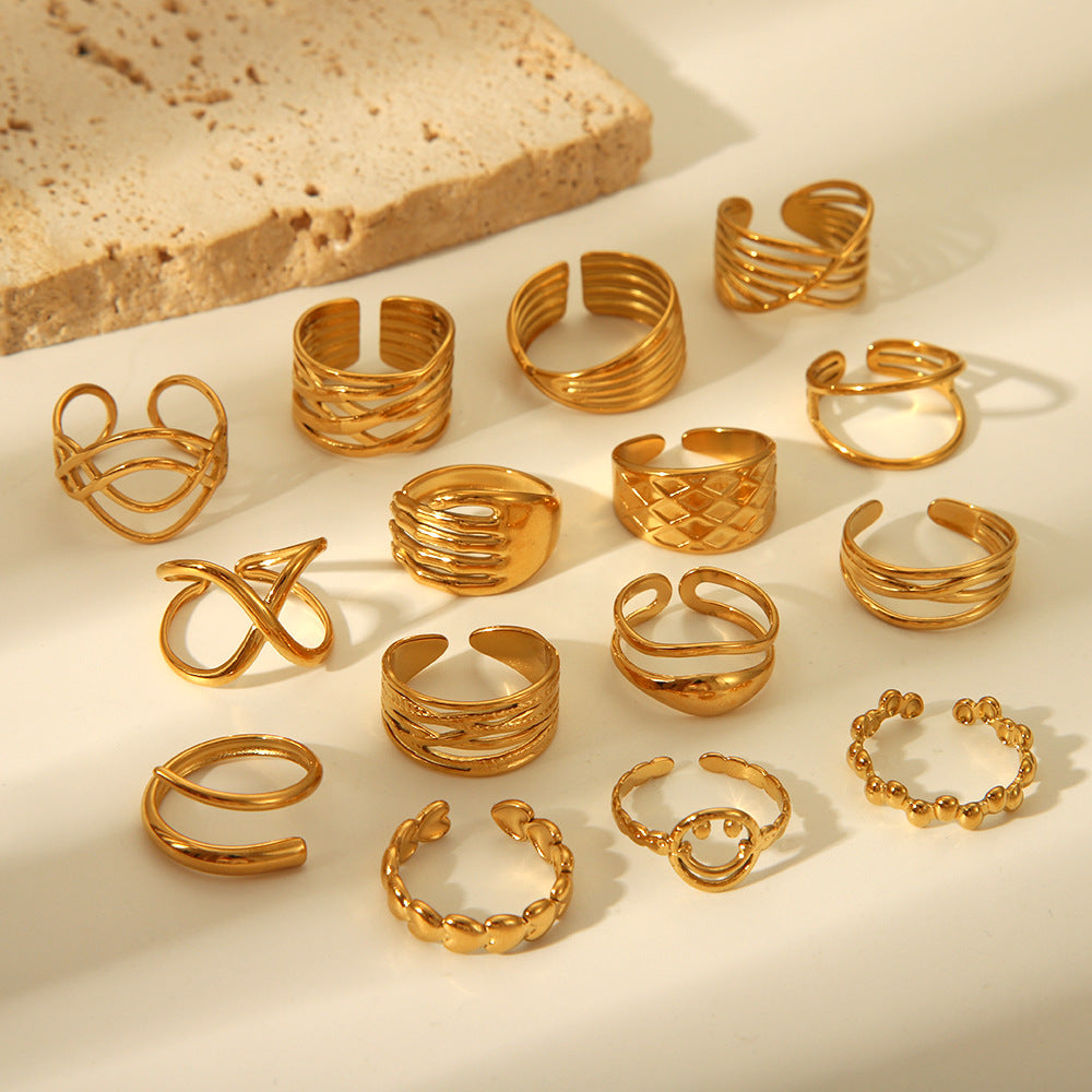 Personalized Golden Trendy Line High Profile Fashion Rings