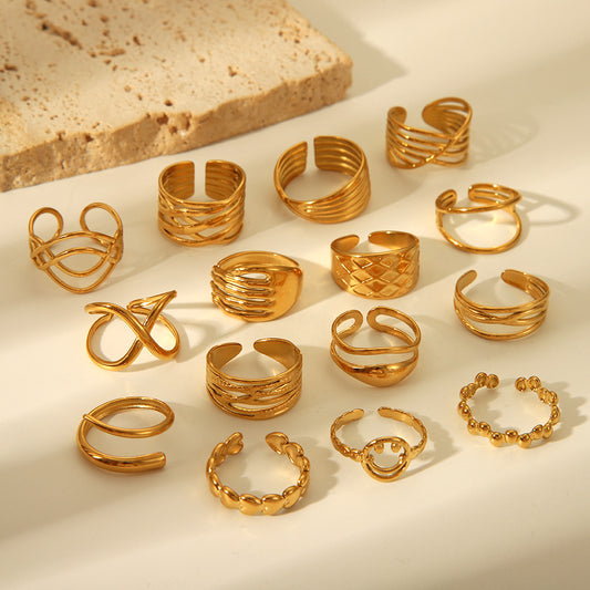 Personalized Golden Trendy Line High Profile Fashion Rings