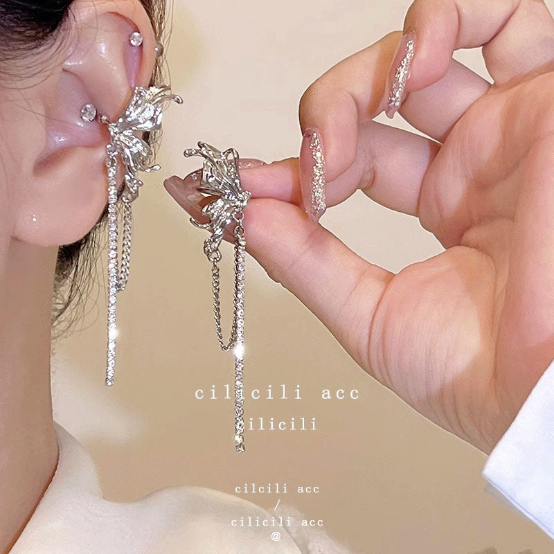 Women's Diamond Butterfly Tassel Romantic Design Style Earrings