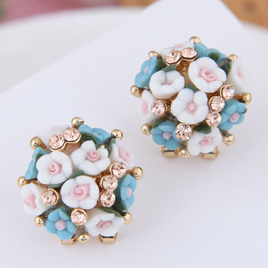 Women's Simple Cute Ceramic Diamond Korean Style Ear Clip Earrings