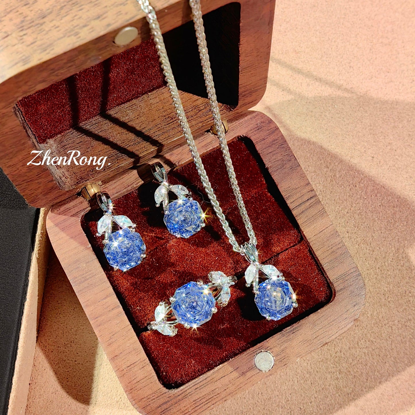 Women's Rose Cut Klein Blue Inlaid Red High Carbon Rhinestone Ear Rings