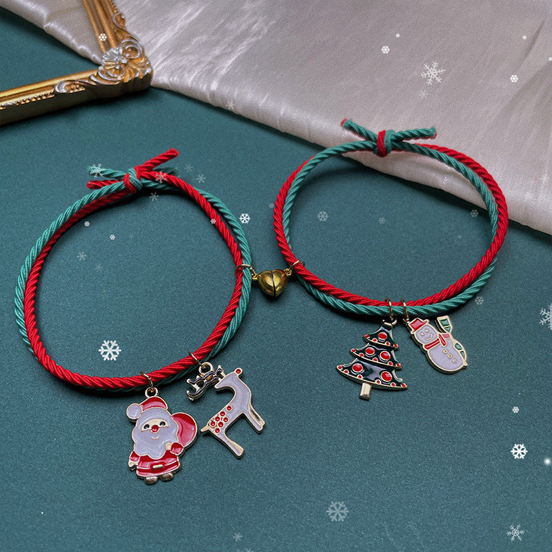 Christmas Double Love Heart Magnetic Elastic Bracelets
