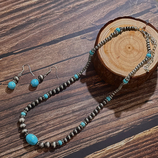 Bohemian Style Turquoise High-grade Natural Stone Vintage Simple Jewelry Set