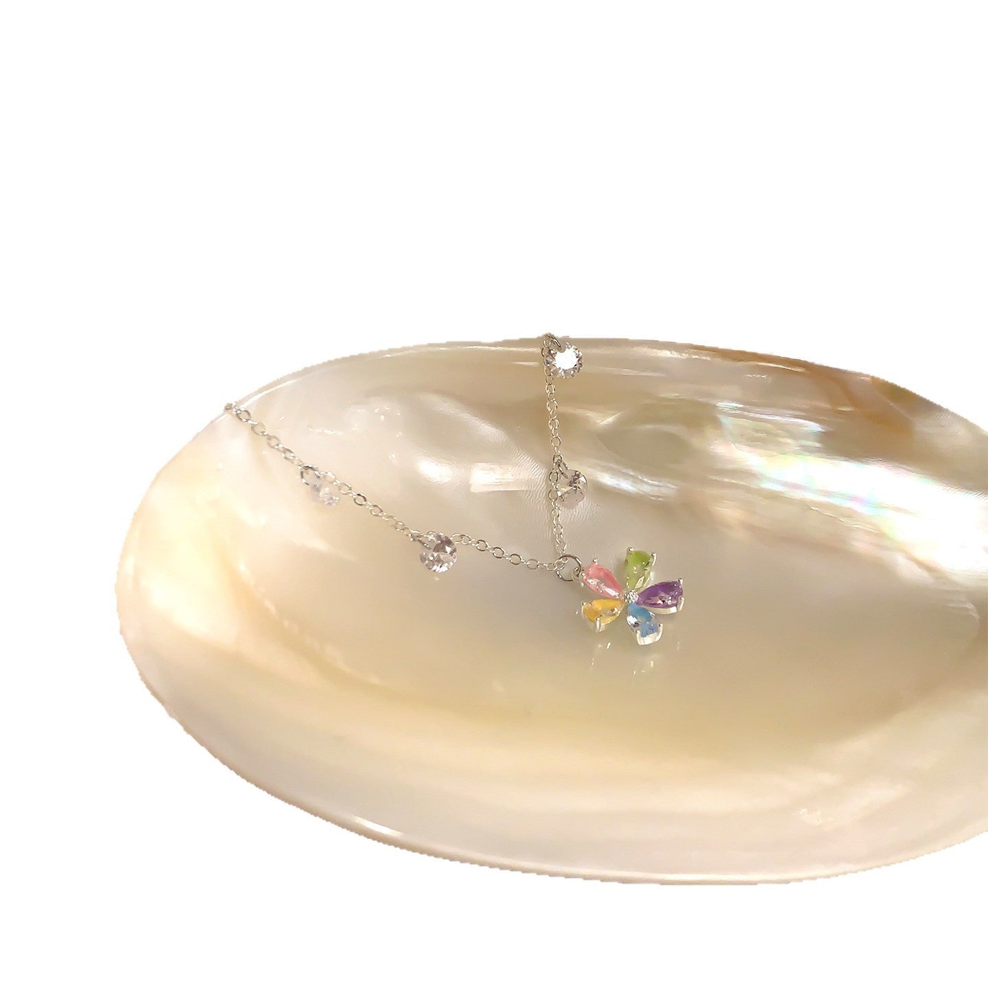 Women's Korean Style Dopamine Color Sparking Zirconium Flower High-grade Clavicle Necklaces