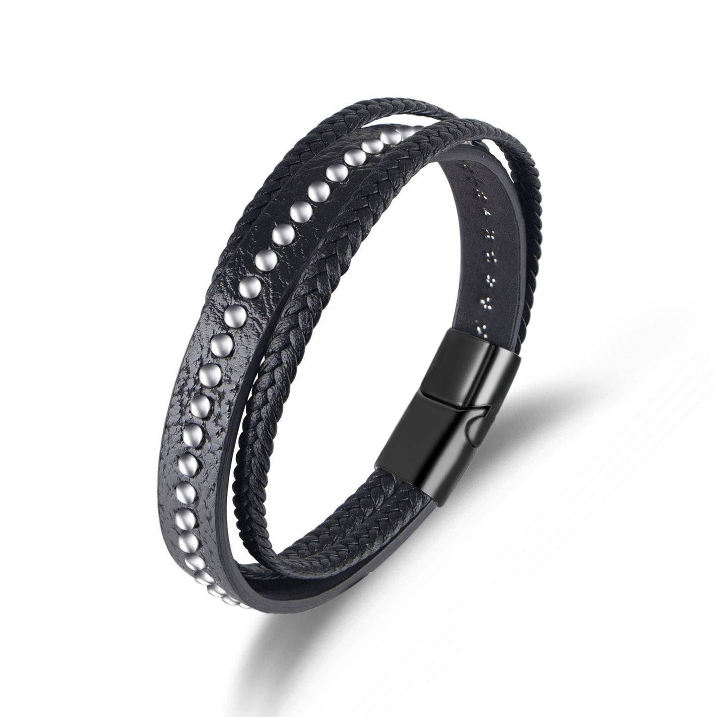 Men's Woven Leather Unique Punk Style Rivet Bracelet