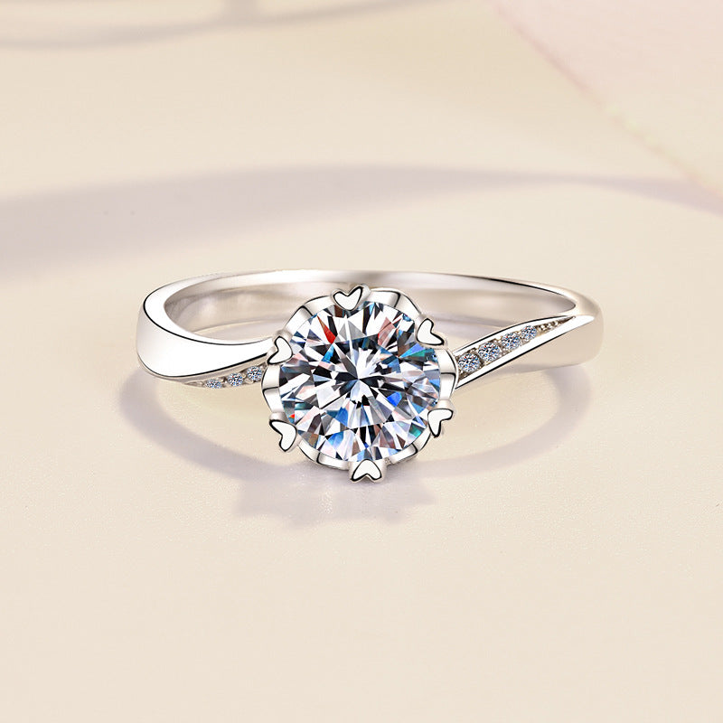 Sier Snowflake Swing Arm Diamond Moissanite Rings