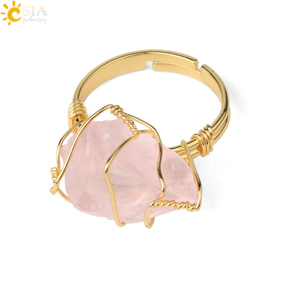 Natural Amethyst Gold-plated Winding Female Korean Style Simple Rings