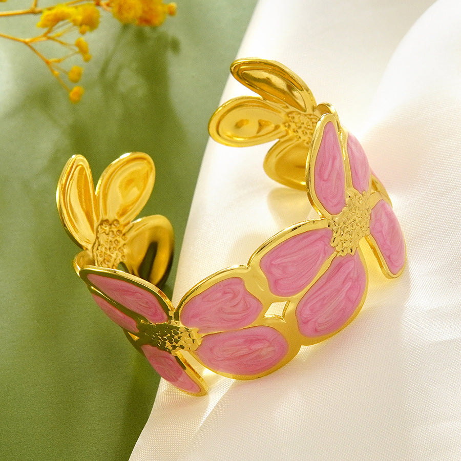 Steel Oil Dripping Cherry Special Interest Light Luxury Flowers Openings Bracelet