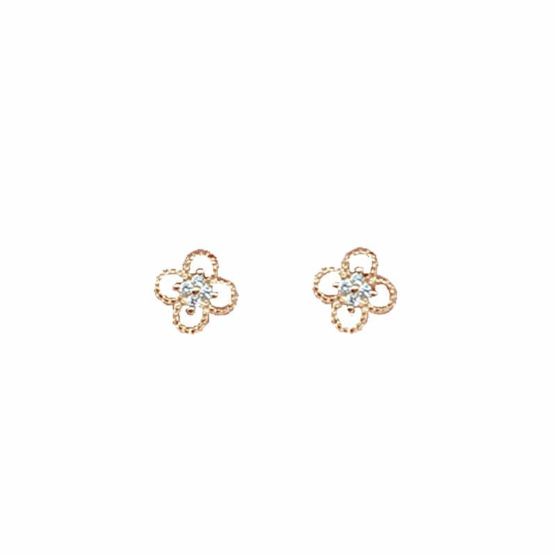 Studded Hollow Four Leaf Clover Ear Sweet Exquisite Earrings