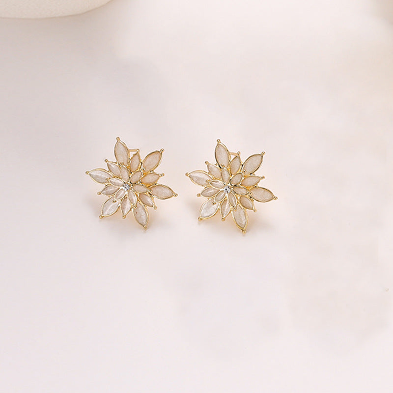 Women's Three-dimensional Flower Dripping Korean Style High Sense Sier Earrings