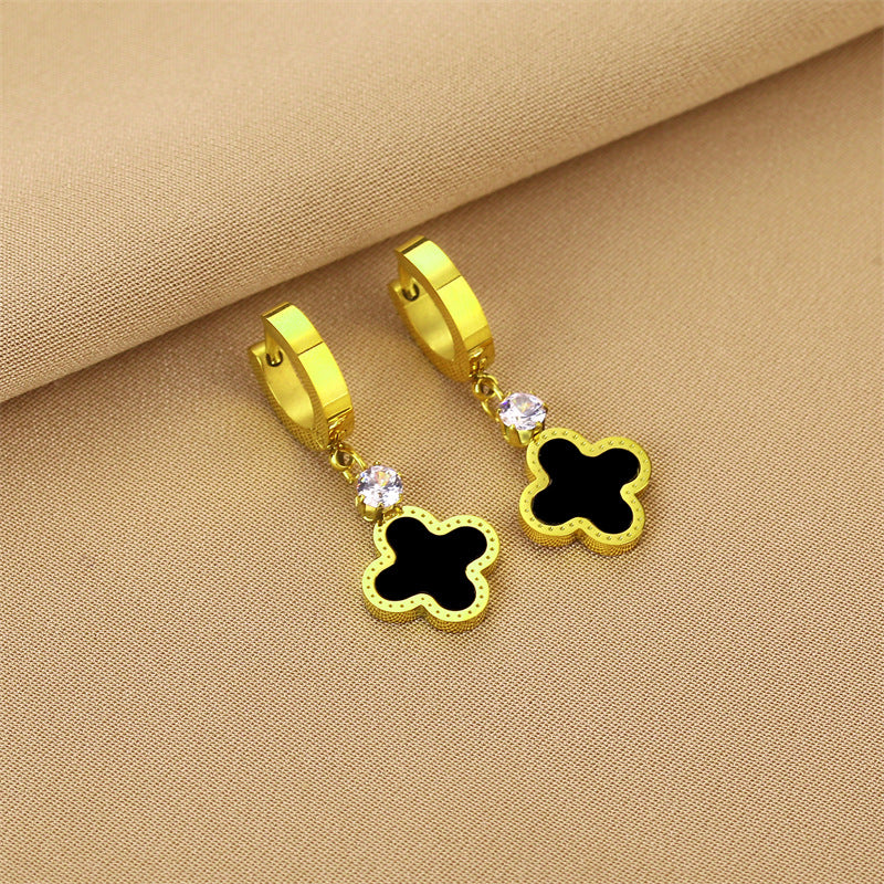 Steel No Fading Ear Gold Rose Earrings