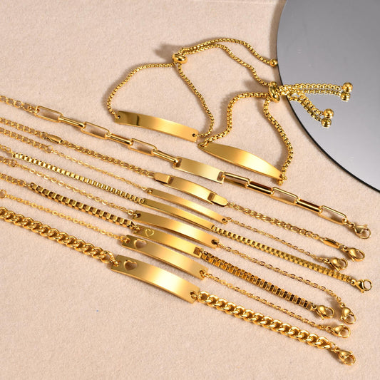 Women's Stainless Steel Curved Adjustable Gold Small Bracelets