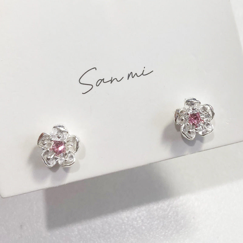 Fresh Plain Sier Plated Bow Female Small Simple Stud Earrings