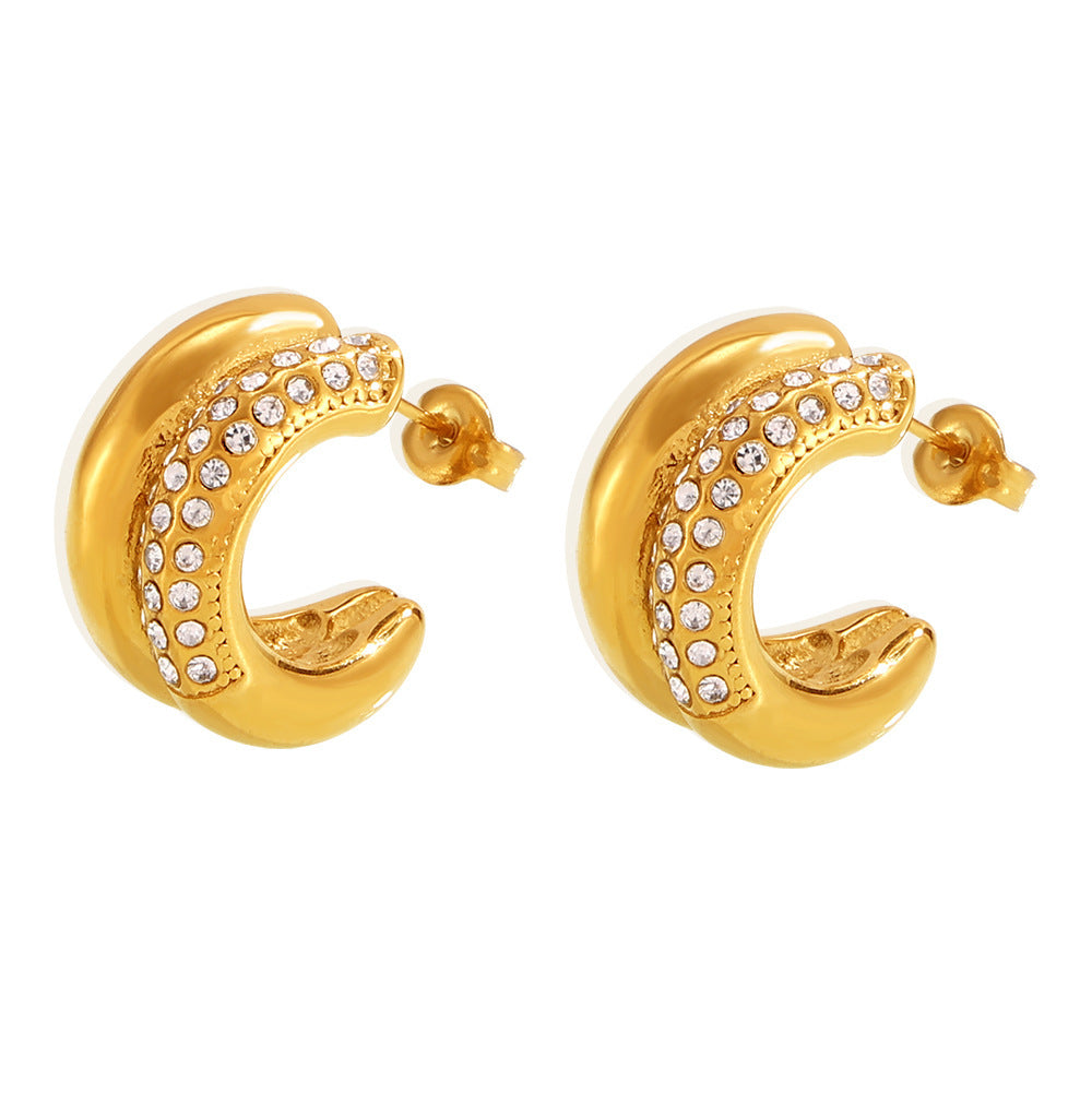 Women's Rhinestone Fashionable Elegant Stainless Steel Golden Earrings