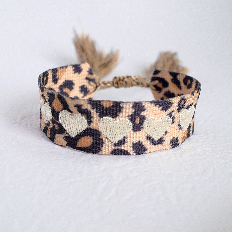 Popular Hand Strap Trend Leopard Woven Tassel Embroidery Bracelets