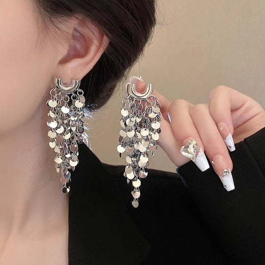 Women's Metal Sequins Tassel For Design Light Luxury Earrings