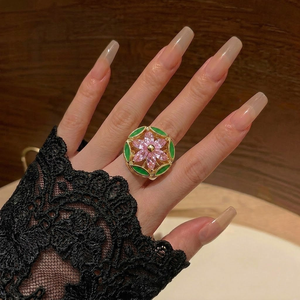 Female French Flower Rotating Open Niche Adjustable Index Ring