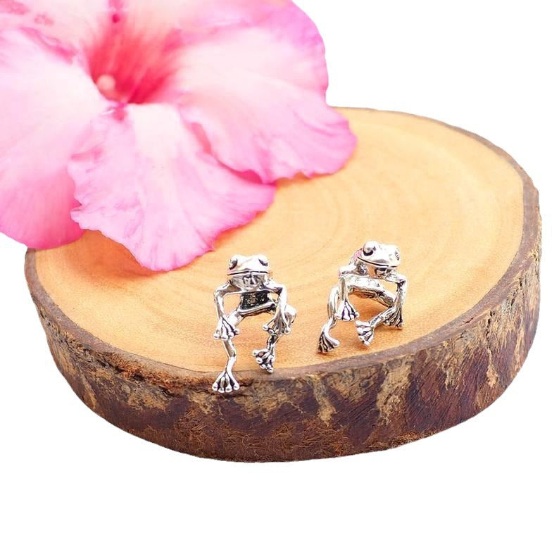 Sier Frog Female Trendy Classical Ethnic Style Temperament Earrings