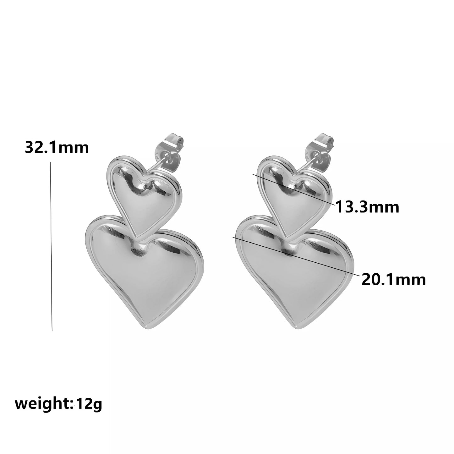 Gold Love Double Peach Heart Stainless Earrings