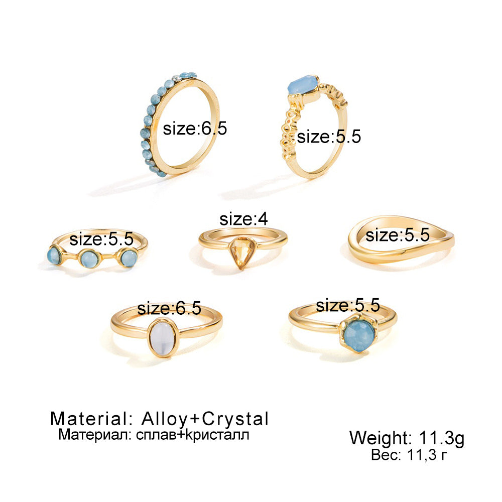 Korean Jewelry Colorful Retro Gemstone Set Rings