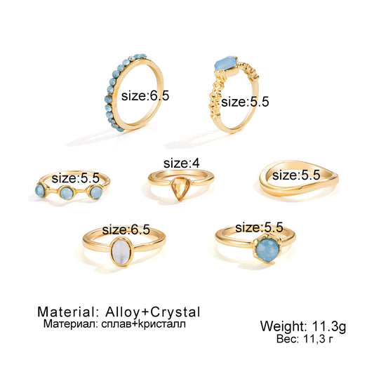 Korean Jewelry Colorful Retro Gemstone Set Rings