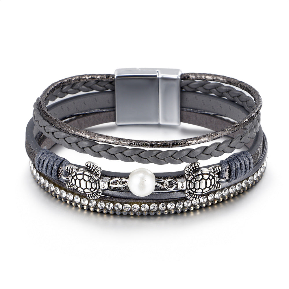 Women's Ethnic Style Pearl Turtle Magnetic Snap Bracelets