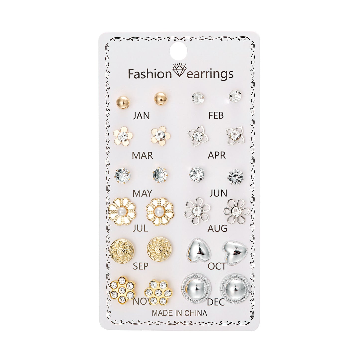 Flower Combination Card Suit Personality Multiple Earrings