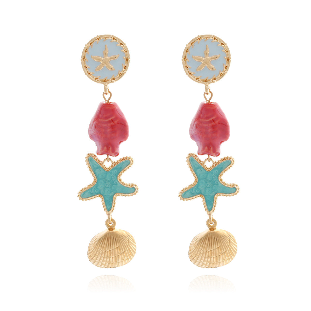 Style Macaron Starfish Fish Shell Patch Exaggerated Layered Earrings