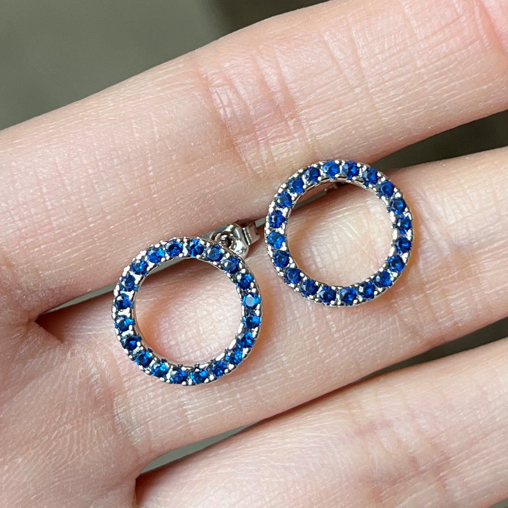 Korean Style Dignified Hollow Circle Zircon Earrings