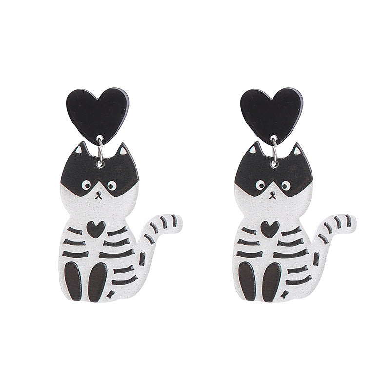 Cat Skull Funny High Profile Fashion Earrings