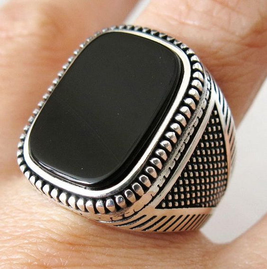Fashion Flat Black Crystal Carved Pattern Rings