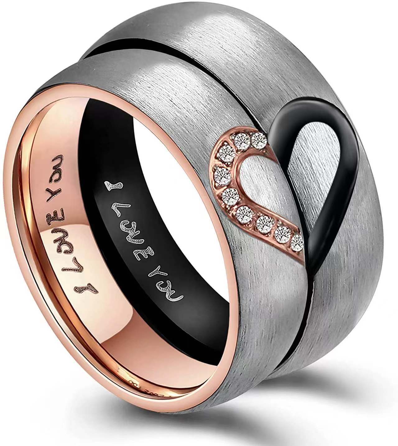 Graceful Half Peach Heart Couple Couples Rings