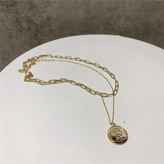 Portrait Round Twin Simple Clavicle Chain Necklaces