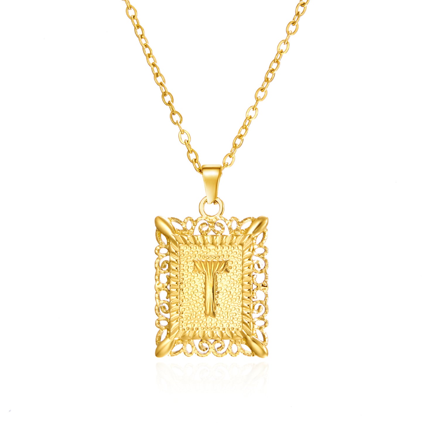 Stainless Steel Letter Hollow Square Titanium Necklaces