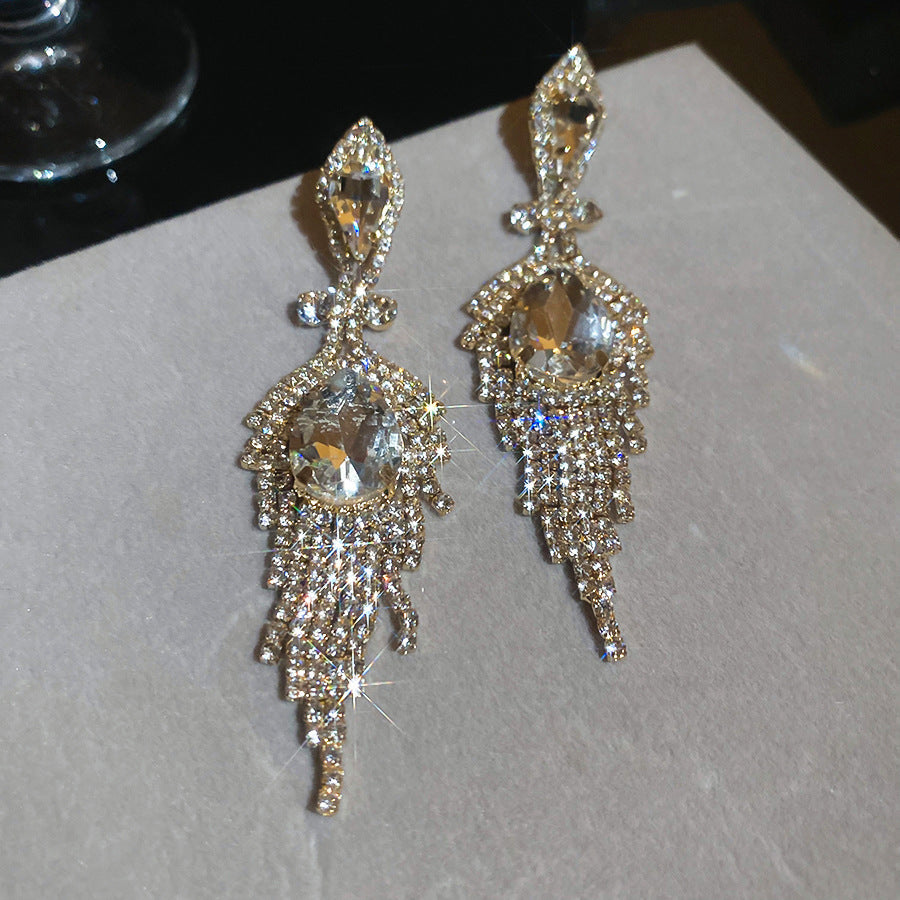 Sier Needle Zircon With Diamond Cross Personality Fashion Refined Grace Earrings