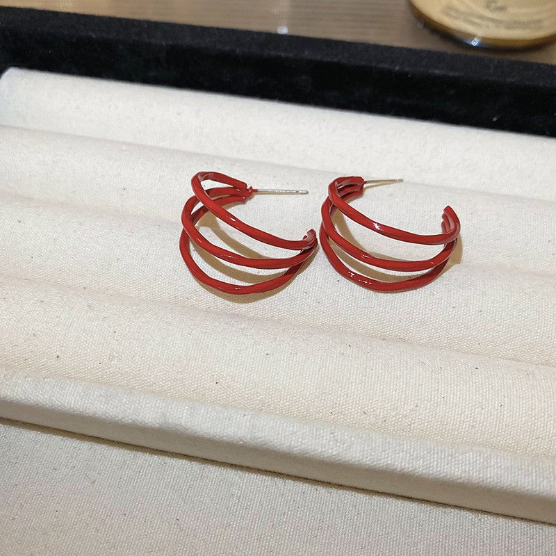 Women's Sier Needle Red Irregular Ear Retro Exaggerated Earrings