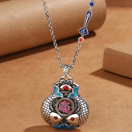 Enamel Roasted Blue Pisces Koi Lucky Bag Female Creative Necklaces